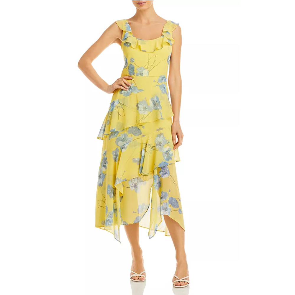 BCBGMAXAZRIA Eve Midi Woven Dress Yellow Size 0 2761